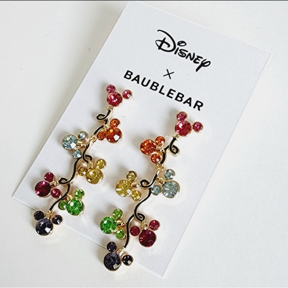Disney BaubleBar Mickey Mouse Ears Lights Multicolor Dangle Earrings Retired NWT - Picture 1 of 3